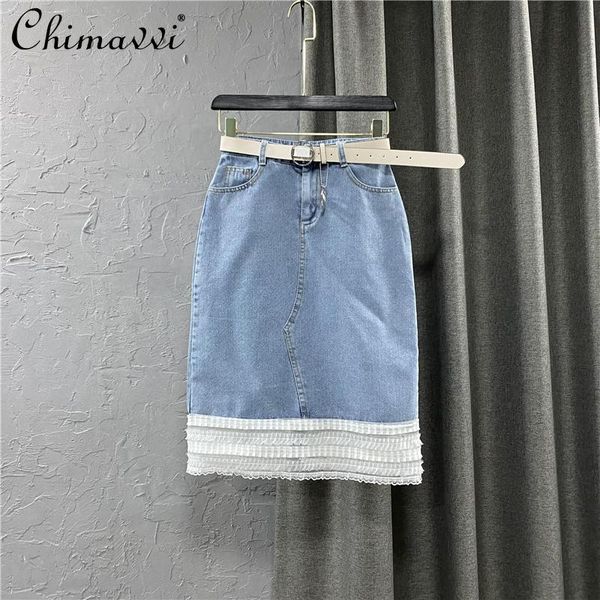 

skirts women's clothing 2021 summer high waist stitching lace slimming skirt female solid color straight hip fashion, Black