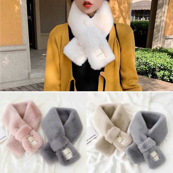 

scarves cross scarf cloth label warm fresh imitation fur temperament all-match korean version ladies, Blue;gray