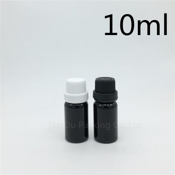 

10pcs 10ml black glass bottle , 10cc vials essential oil with tamper evident cap perfume bottles storage & jars