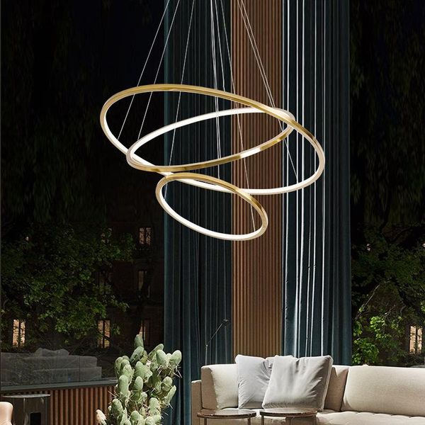 

pendant lamps nordic living room chandelier post-modern minimalist bedroom dining hall lamp modern villa duplex staircase ring