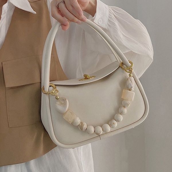 

pearl chain small bag women's 2021 white underarm versatile french minority design high sense messenger summer