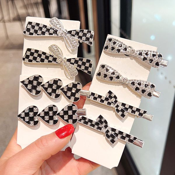 

s2813 fashion jewelry checkerboard hairpin diamond rhinestone heart bowknot duck beak clip girls women hair barrette hair accessories, Golden;silver
