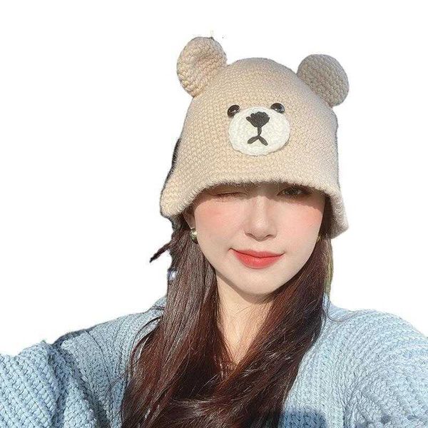 

bear ear knitted woolen hat for women, Blue;gray