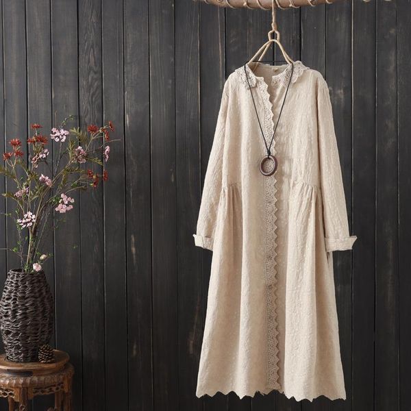 

casual dresses japanese female literary cotton lace embroidery dress spring long sleeve mori girl, Black;gray