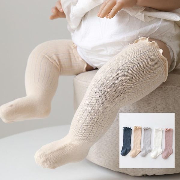 

summer children socks baby girls knee high toddler cotton long tube cute princess mesh kids open leg socken, Pink;yellow