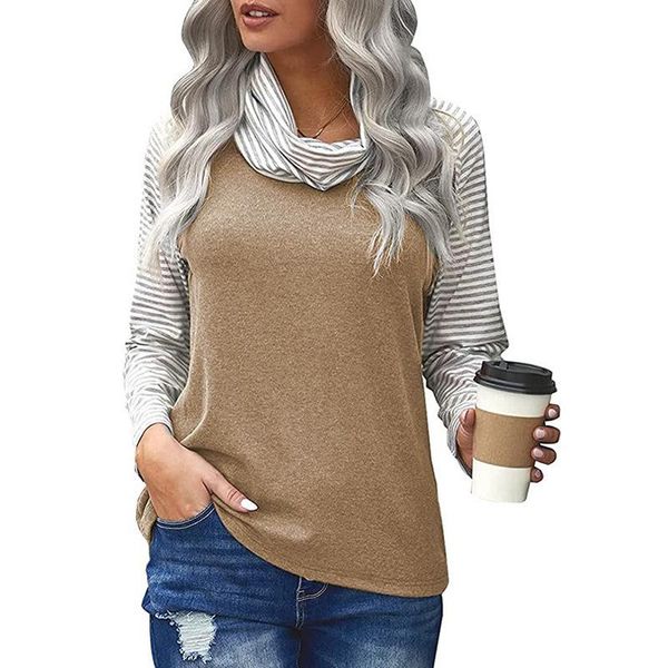 

women's blouses & shirts vintage patchwork women blouse autumn turtleneck striped long sleeve pullover 2021 winter elegant office, White