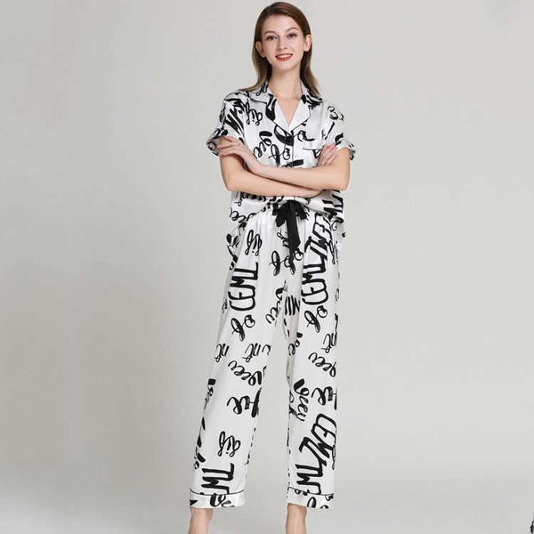 

sleepwear 2021 women's summer silk thin short sleeve trousers suit home wear, Black;red