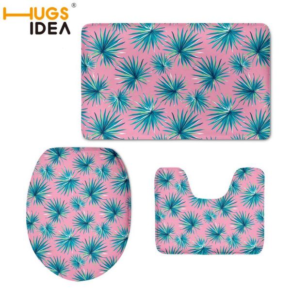 

printing palm birds bath mat set home decor 3-piece non-slip toilet seat lid cover absorbent flannel contour floor rug covers