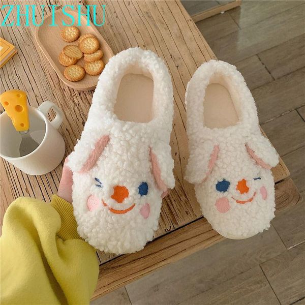 

autumn and winter cotton slippers cute non-slip indoor household cartoon lamb hair all-inclusive with plush women, Black