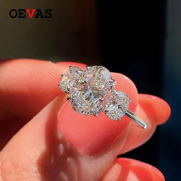 

100% 925 sterling silver sparkling oval 5a zircon high carbon diamond wedding rings for women enagegment fine jewelry gift cluster, Golden;silver