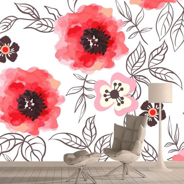 

wallpapers red floral nature background custom 3d stripe self adhesive murals living room decoration home decor walls paper roll
