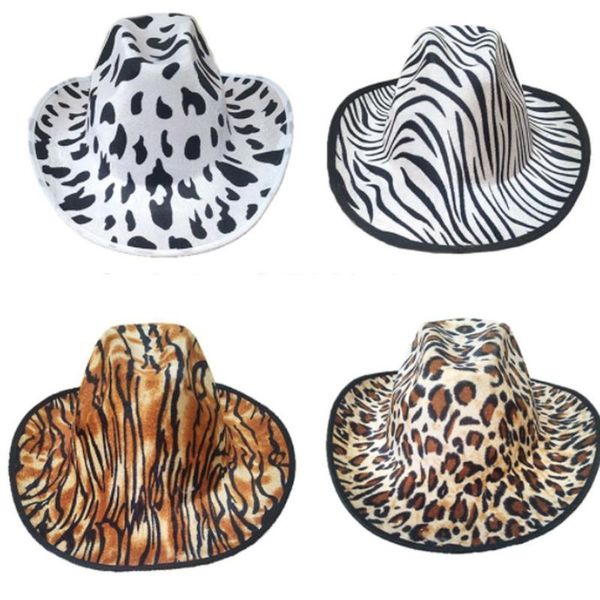 

stingy brim hats 2021 fashion cow pattern cowboy girl hat print western country rodeo felt fedora ladies jazz cap for dress up, Blue;gray