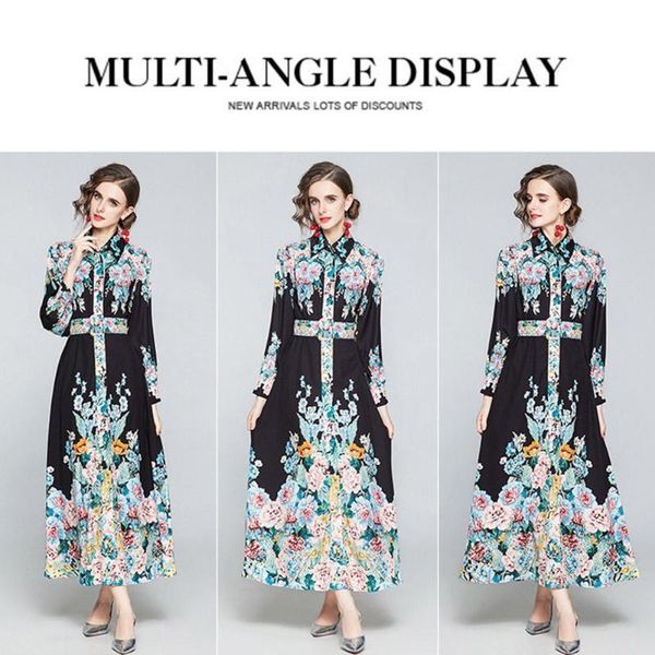 

casual dresses women's polyester dress ladies retro vintage print temperament shirt female fashion trendy french long sleeve, Black;gray