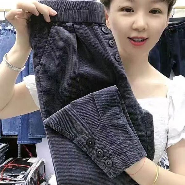 

women's jumpsuits & rompers spring autumn korea fashion women elastic waist loose corduroy pants all-matched casual solid harem plus si, Black;white