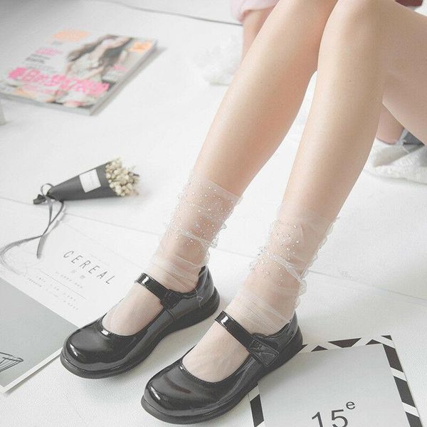 

socks girl transparent glitter crystal silk lace elastic short ankle elegant ladies rhinestone sock see through mesh, Pink;yellow