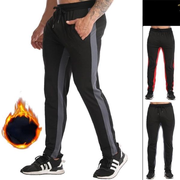 

running pants winter men's outdoor basketball training fleece plush warm sweatpants trousers for autumn, Black;blue