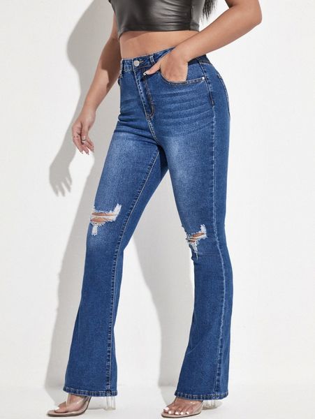

high waist flare leg jeans y0xm#, Blue