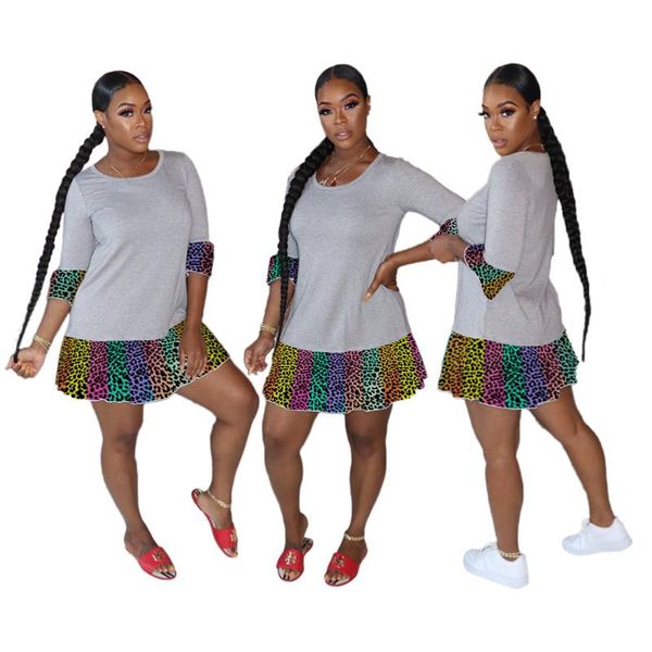 

casual dresses 80sh7208 autumn winter women leopard color print dress vestidos plus size, Black;gray