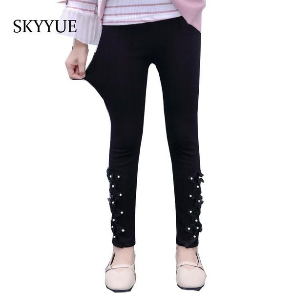 

trousers 2021 autumn winter girls leggings pants mid elastic waist flower casual cotton keep warm children clothing, Blue
