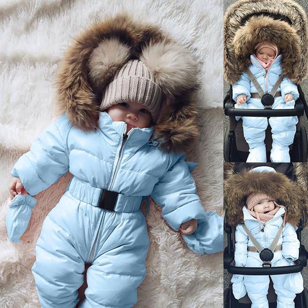 

jumpsuits born romper winter baby snowsuit fur hooded plus velvet thick warm outerwear infant girls boys jacket jumpsuit coat clothes, Blue