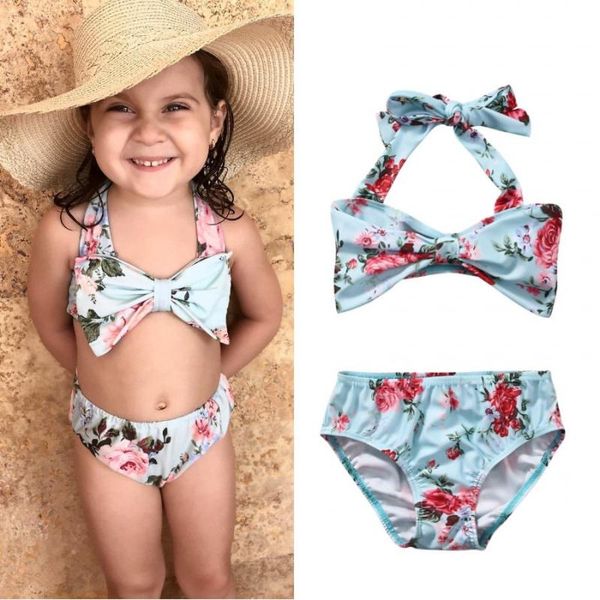 

one-piece suits 2 pcs set summer swiming clothes kids girls infant floral bikini swimwear swimsuit bathing suit 1-6y