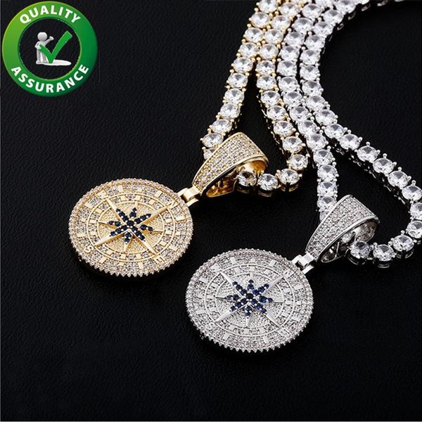 

Iced Out Pendant Hip Hop Bling Jewelry Men Rapper Tennis Chain Luxury Designer Necklace Statement Diamond Compass Charms Gold Silver Fashion