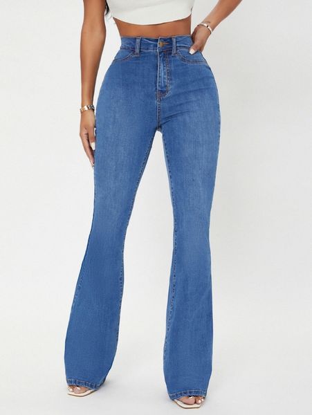 

sxy curvy high waist flare leg jeans m3yz#, Blue