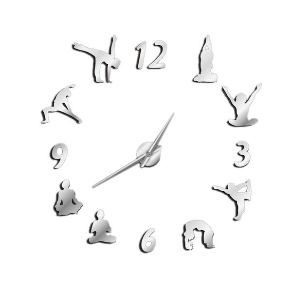 

wall clocks yoga large mirror effect living room diy clock meditation zen art home decoration frameless watch