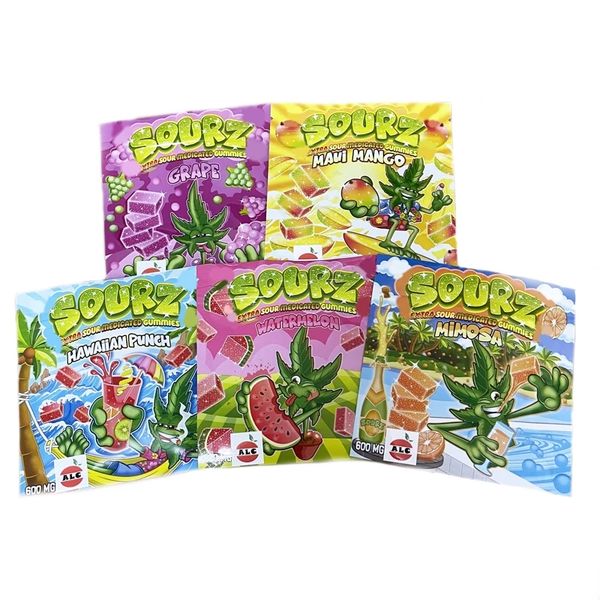

sourz gummies plastic bags patch mimosa maui mango hawaiian punch watermelon edibles snack food packaging