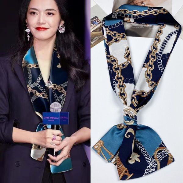 

strip small narrow silk women spring and autumn fashion korean versatile decorative winter long scarf 1xyt, Black;purple