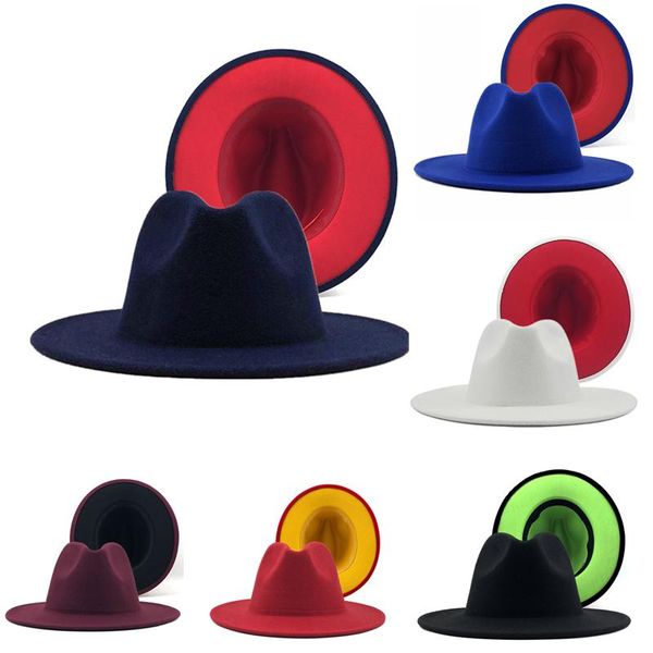 

wide brim hats multicolor red-bottomed fedora hat men's jazz cowboy men and women double-sided color cashmere felt top, Blue;gray