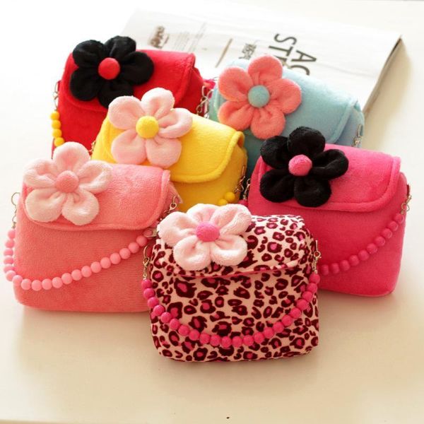 

purse 2021 cute baby girl children 3d flower mini zipper shoulder messenger bag leopard candy color wallet gift, White