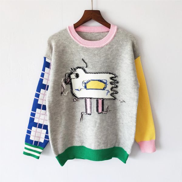 

59% off factory outlet store autumn and winter round neck long sleeve bird pattern knitted for women, White;black