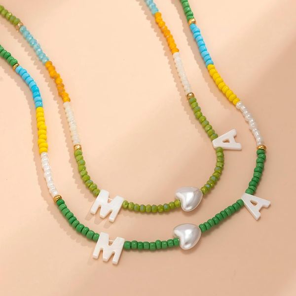 

chains ingemark boho colorful crystal bead choker necklace for women boutique shell letter name heart chain y2k jewelry bijoux femme, Silver