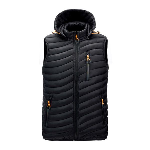

men's vests fashion sleeveless vest coat spring autumn warm zip cardigan hooded with pocket jacket waistcoat, Black;white