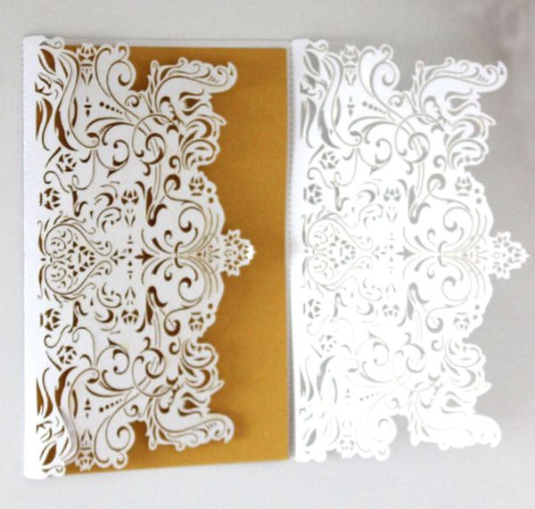 Golden lace hollow greeting card laser cut invitation card set with envelope for wedding and birthday