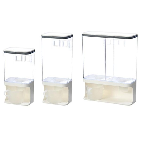 

1/1.5/3l wall mounted divided rice cereal dispenser kitchen dry container automatic storage box bottles & jars