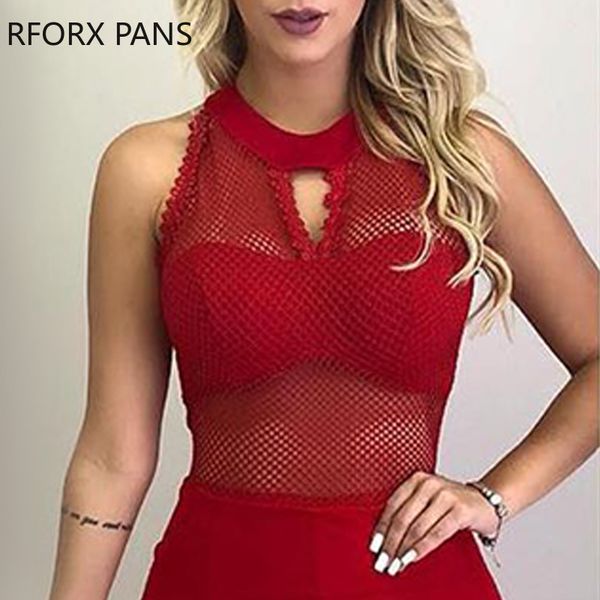 

sleeveless fishnet mesh overlay romper, Black;white