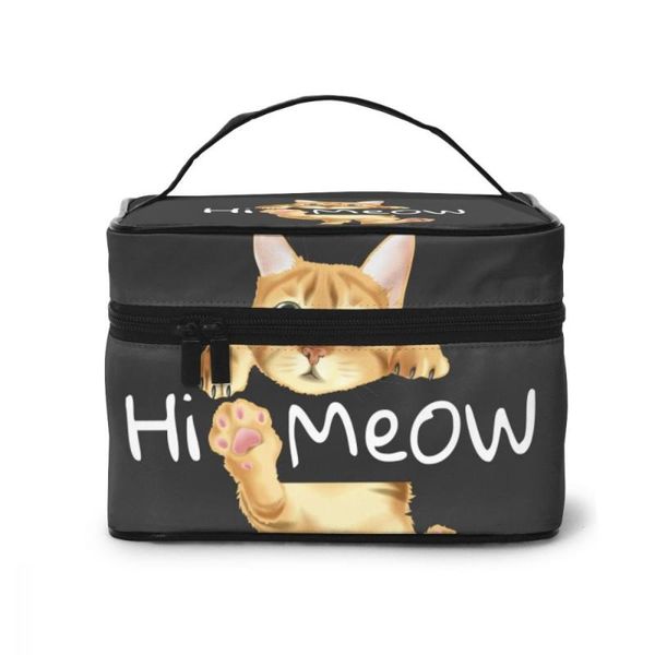 

cat hanging hi meow slogan makeup bag women cosmetic toiletries organizer storage make up cases bags &