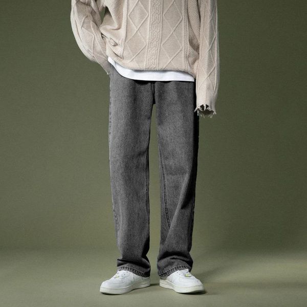 

men's jeans korean wide-leg fashion retro casual men streetwear autumn wild loose hip-hop straight denim pants mens -2xl, Blue