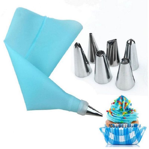 

baking & pastry tools 8 pcs/set silicone kitchen supplies icing piping cream bag stainless steel nozzle set diy cake decorating tips cc1364