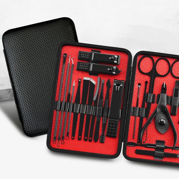 

complete 23 pieces stainless steel manicure set pedicure kit scissor tweezer ear pick utility toe nail clipper facial care tool 10sets/lot d