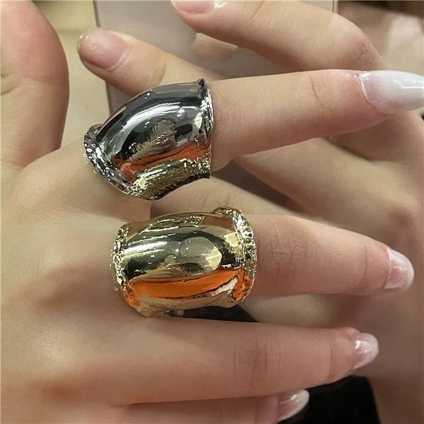 

cluster rings ins wind metal exaggerated wide version of the joints curved smooth ring women's simple fashion neutral street jewelry gif, Golden;silver