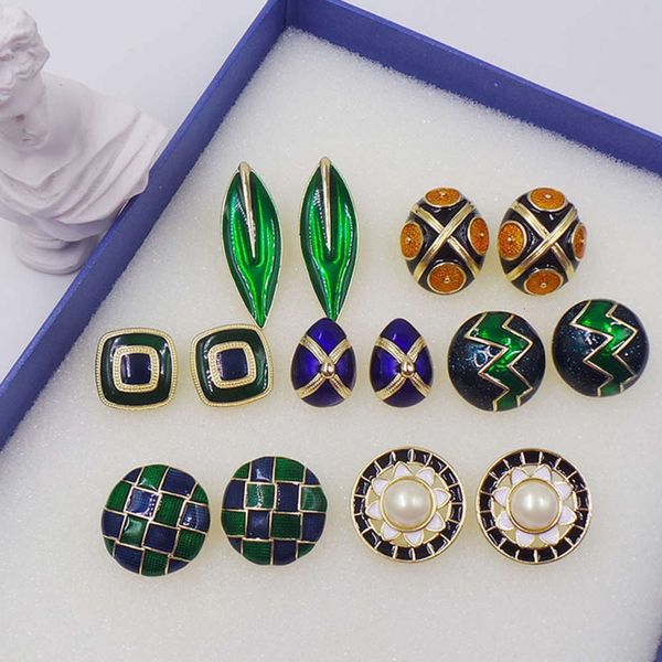 

personalized female 925 silver needle fashionable geometric enamel earrings, Black