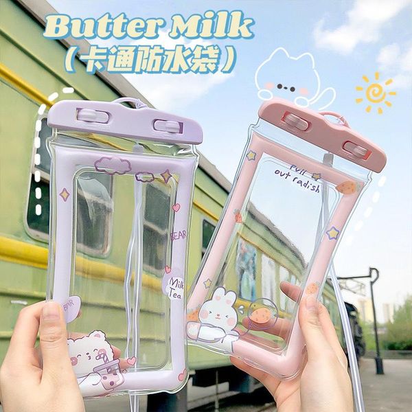 

card holders waterproof bag for mobile phone cute cartoon transparent airbag quicksand cell shockproof swimming hanging, Brown;gray