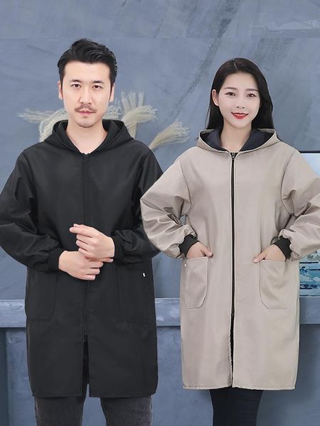 

aprons long-sleeved plus velvet apron waterproof and warm overalls thickened men's coat custom printing