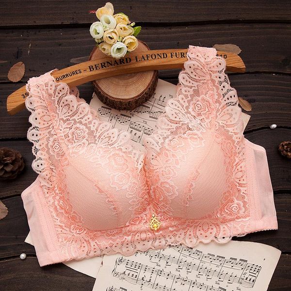 

bras sets [alfou] brand push up bra women print thin section lace no steel support underwear teenage girl three quarters(3/4 cup), Red;black