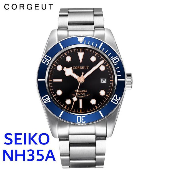 

wristwatches watch brand waterproof japan nh35 automatic mechanical wristwatch full steel sapphire calendar business male clock, Slivery;brown