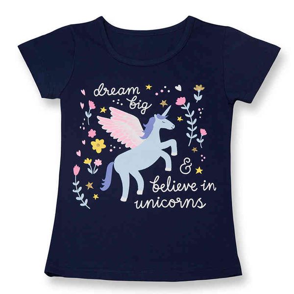 

classic big dream unicorn t-shirt for baby girls fashion unicorn tees boy's clothing cotton for summer party size 2-7 years, Blue