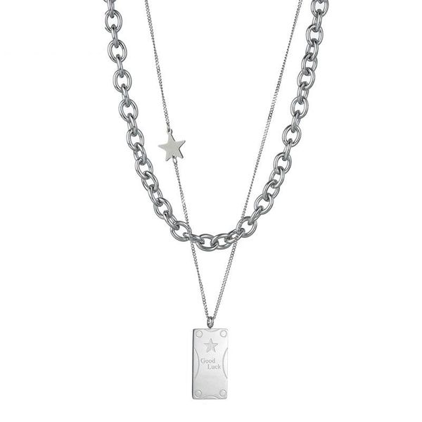 

pendant necklaces stainless steel good luck tag necklace for women star charm metal clavicle chain sliver color double, Silver